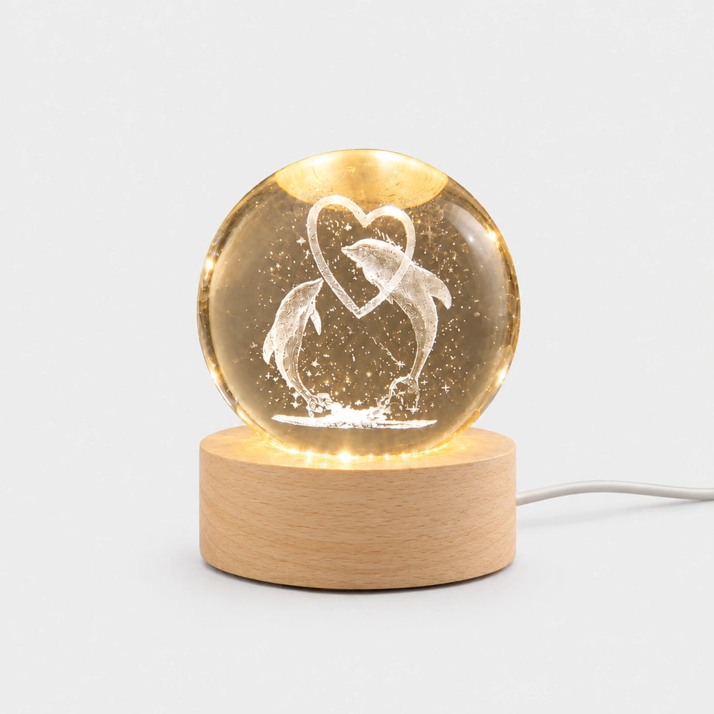 3D Crystal Ball Lamp (Dolphin Heart)