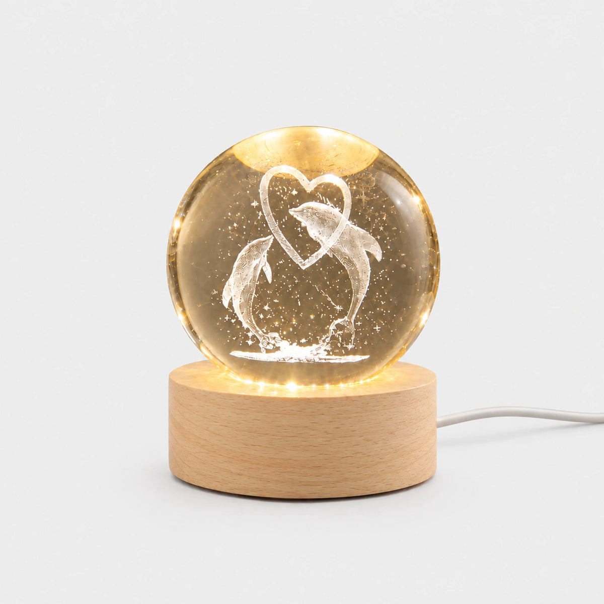 3D Crystal Ball Lamp (Dolphin Heart)