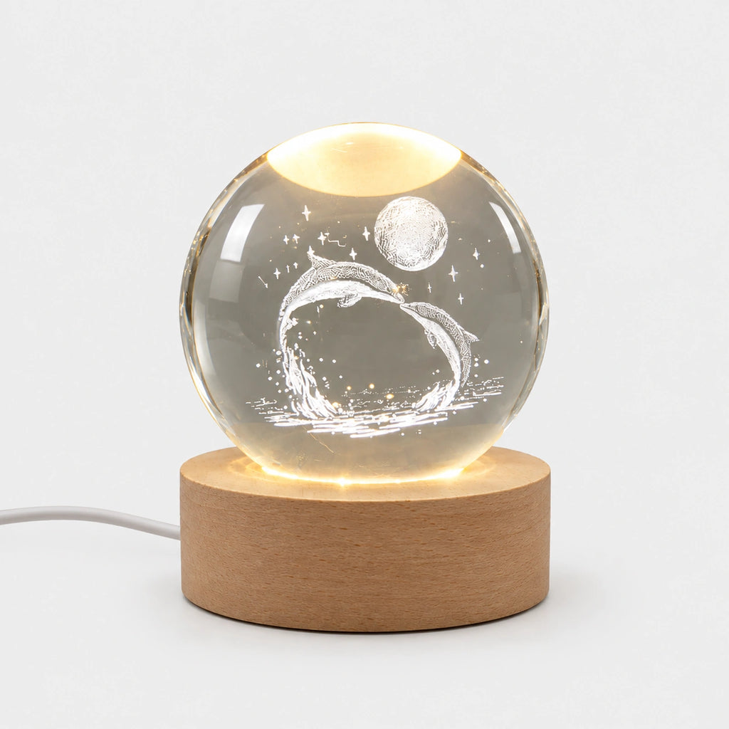 3D Crystal Ball Lamp (Dolphin Moon)
