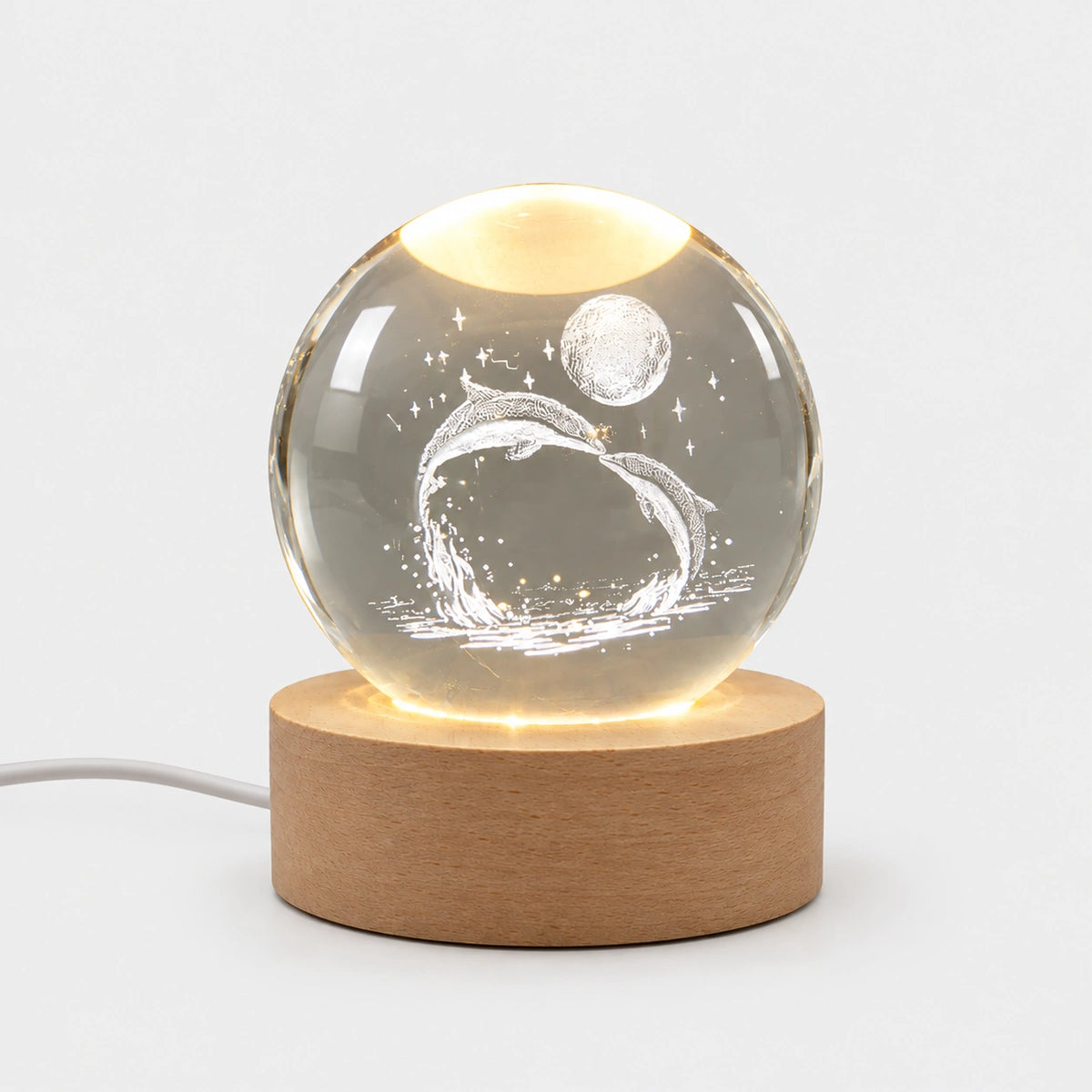 3D Crystal Ball Lamp (Dolphin Moon)