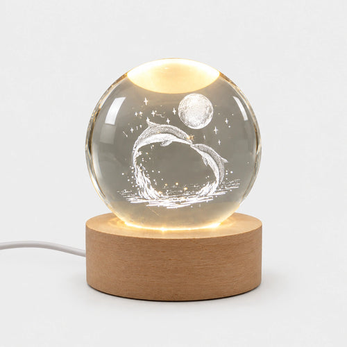 3D Crystal Ball Lamp (Dolphin Moon)