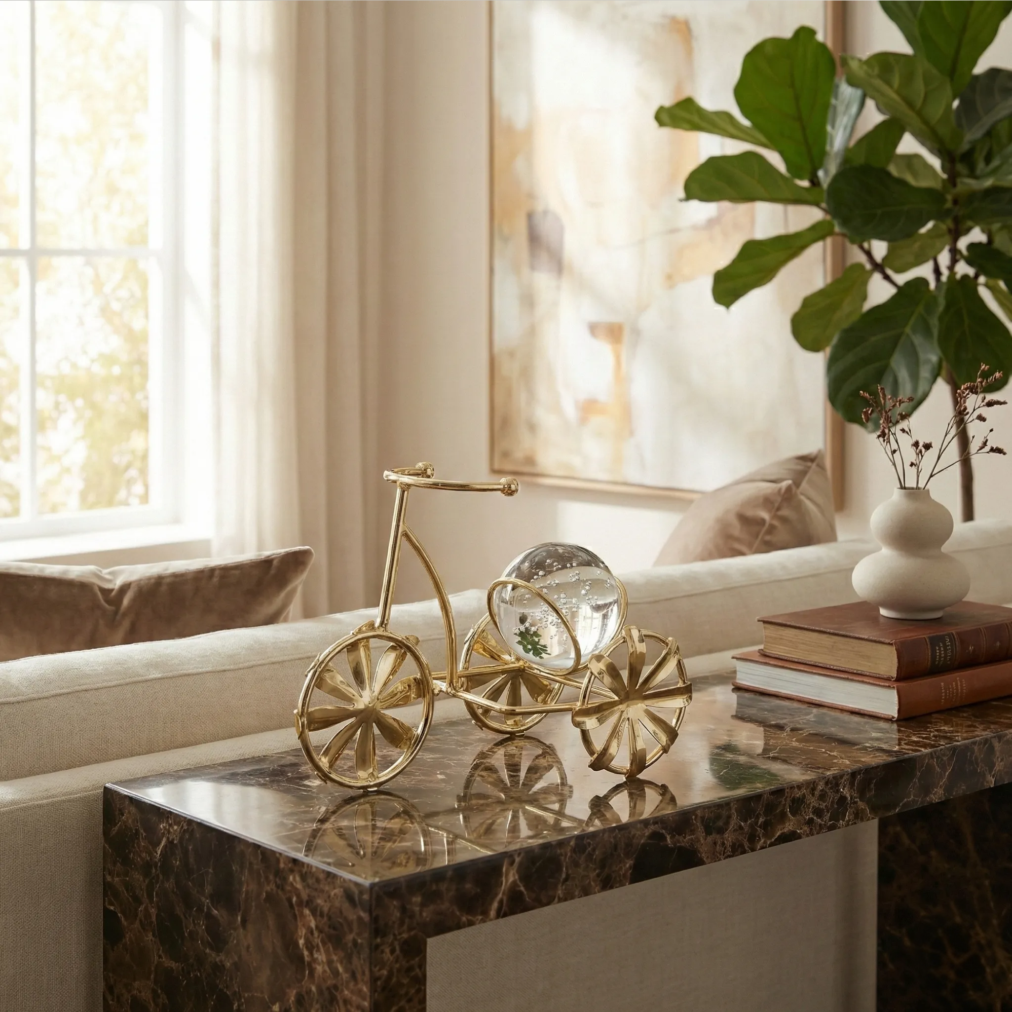 Golden Bicycle Glass Orb